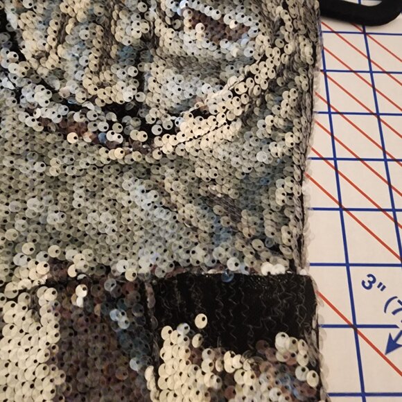 Rare London Silver Sequin Cupped Mini Dress Size 4 Missing Sequins - Picture 7 of 11